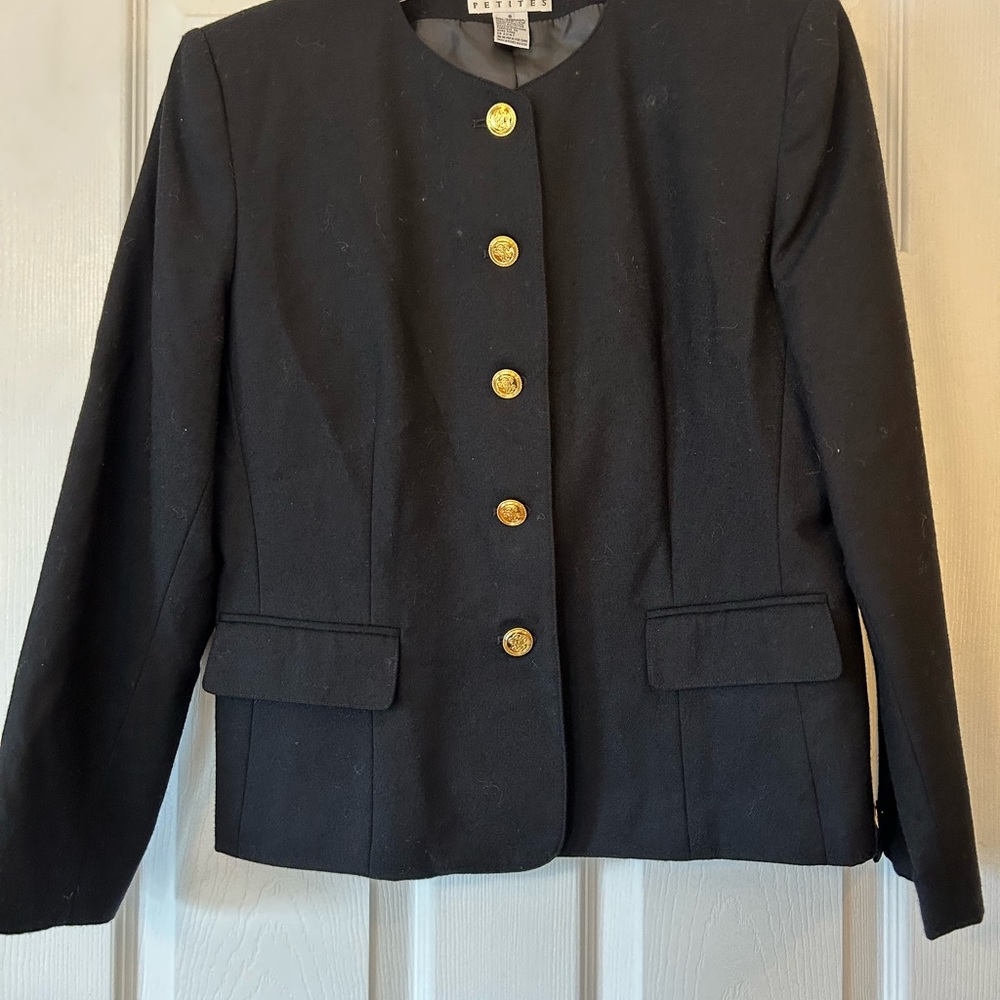 Talbots Black Wool Blazer size 8P gold buttons - Picture 10 of 10